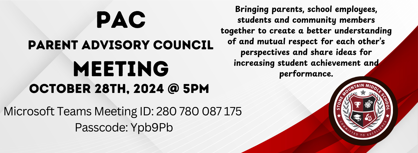 PAC Meeting 10/28 @ 5pm, Microsoft Teams, Microsoft Teams Meeting ID: 280 780 087 175 Passcode: Ypb9Pb