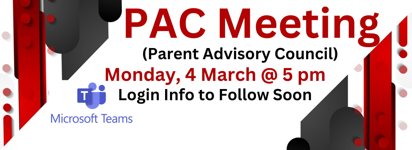 PAC Meeting Monday 3/4 @ 5pm, Teams Login Info to Follow Soon