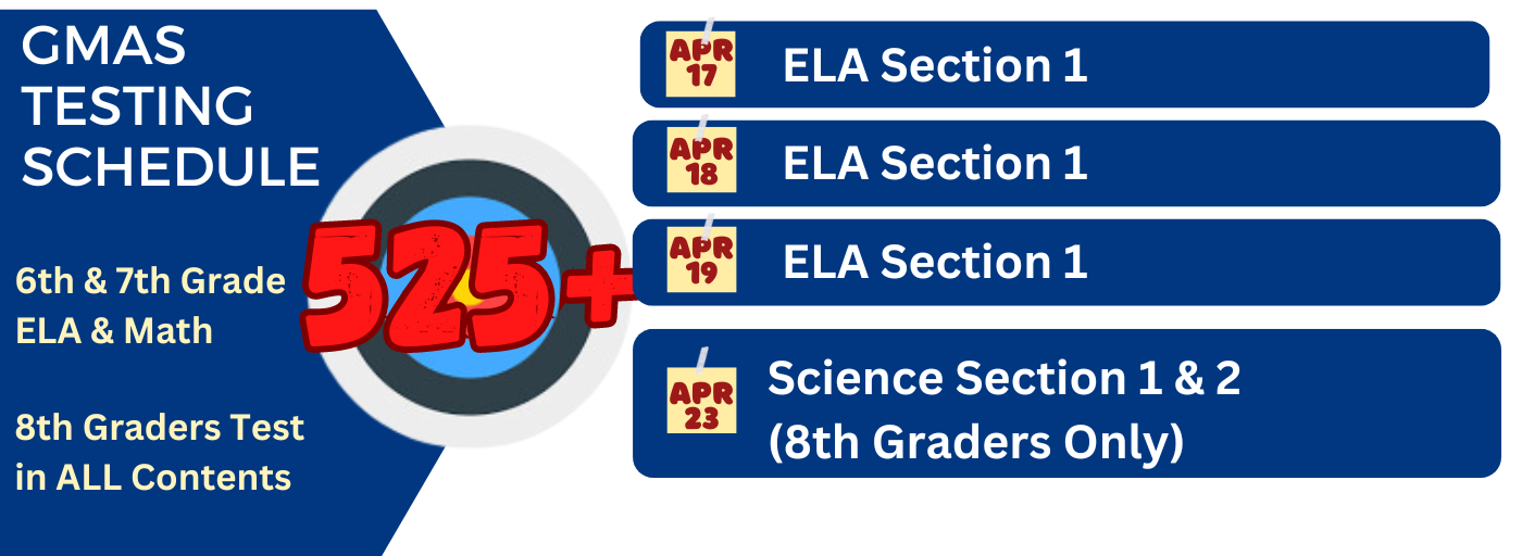 GMAS Testing Schedule 6/7th Grade ELA & Math 8th Graders Test in ALL Areas